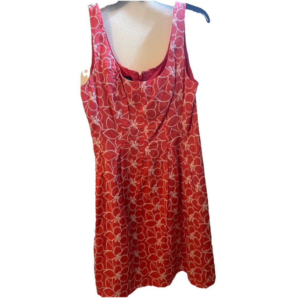 NINE WEST CORAL PINK Fit & Flare Embroidered Floral Woman’s Size 12 Spring Dress